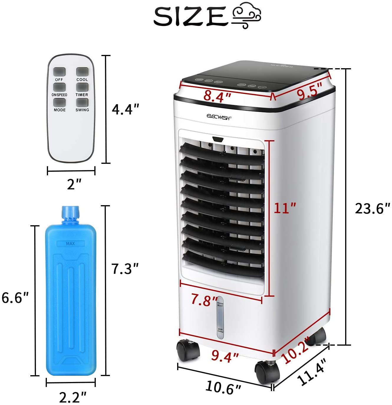 Elecwish Portable Air Conditioner Fan With Remote Control 8 Timer 4 Modes 3 Speed Low Noise With 4 L Water Tank 2 Ice Box Walmart Com Walmart Com