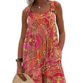 thumbnail image 3 of DYMADE Women Wide Strap Retro Print Square Neck Wide Leg Full Length Pockets Jumpsuits, 3 of 4