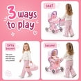 thumbnail image 2 of Dolls To Play Baby Doll Convertible Pram Stroller with Removable Bassinet Carrier, Adjustable Handle, Canopy & Storage Basket, Purple, 25 Inch, 2 of 7