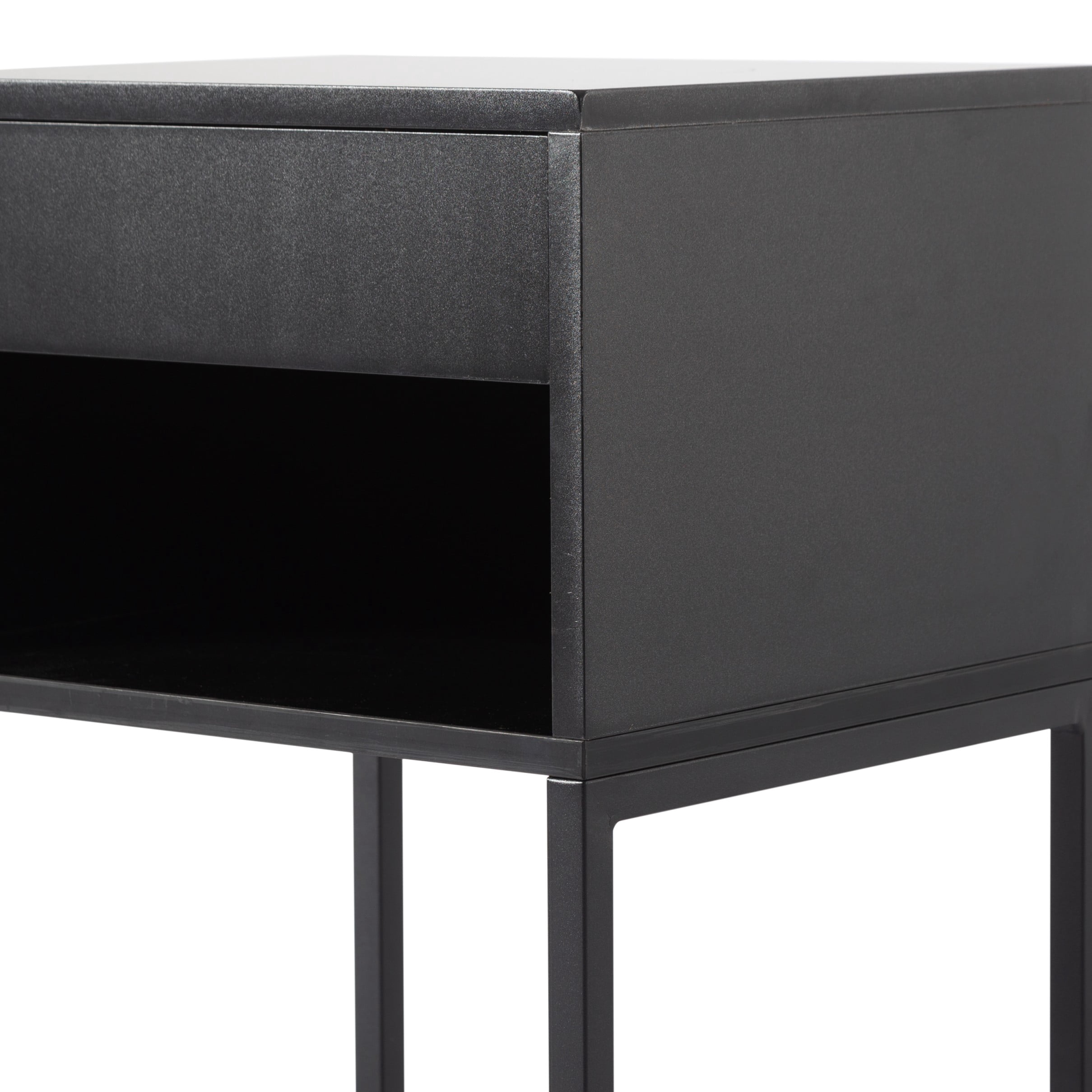 BSHTI 15.91" Nightstand with Drawer and Storage Shelf, MDF with Metal Legs, Modern Side Table for Bedroom Living Room Small Space,Black