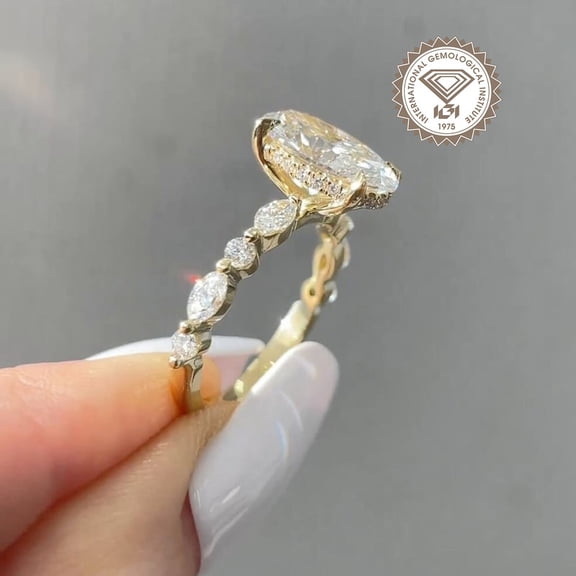 solitaire jewels IGI Certified Hidden Halo 3CT Oval Cut Lab Grown Diamond Engagement Ring For Women, 14K Yellow Gold, EF Color VS Clarity