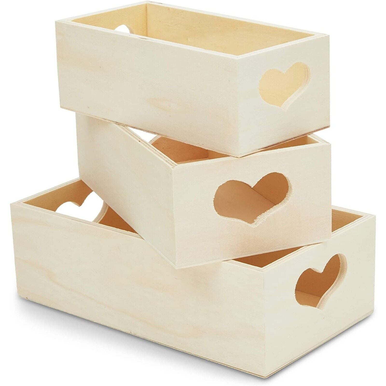 3 Pack Unfinished Wooden Tray with Heart Shaped Handles for DIY