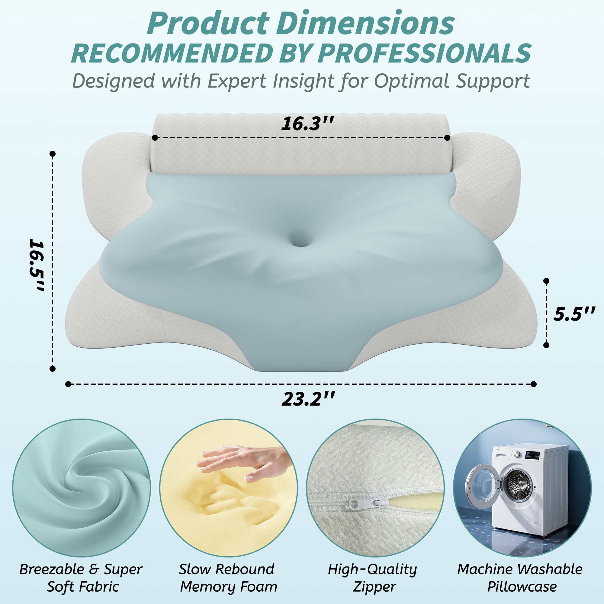 NEYGLIM Cervical Neck Pillows with Detachable Cervical Neck Roll for Neck & Shoulder Pain Relief, Pregnancy Pillows with Cooling Cover for Improves Sleep