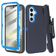 For Samsung Galaxy S24 FE 5G 2024 Case with Belt Clip, Slim Full Protection Hybrid Case & Rotating Belt Clip Holster with Built in Kickstand, Built in Screen Protector Blue