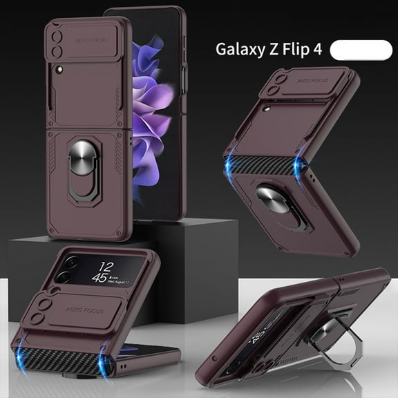 Galaxy Z Flip 4 Case,Samsung Z Flip 4 Case, Ultra Thin Hard PC With Ring Holder Stand Shookproof Folding Anti-Drop Wear-Resistant Glossy Design Back Phone Cover For Samsung Z Flip 4, Winered