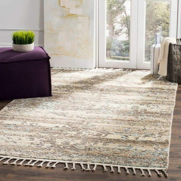 SAFAVIEH Kenya Romeo Natural Braided Fringe Area Rug, Beige/Silver, 6' x 9'