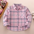 thumbnail image 2 of EnJoCho Plaid Shackets for Girls Boys Button Down Shirts Jackets Pockets Kids Flannel Shirts Spring Lapel Neck Blouse Top, 2 of 9