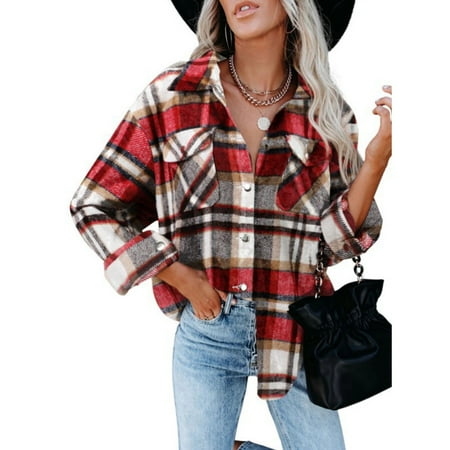 

Women Autumn Long Sleeve Shirts Classic Plaid Print Flannel for Jacket Cardigan
