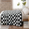 thumbnail image 4 of Exclusivo Mezcla Checkered Knit Blanket for Bed Queen Size, Ultra Soft Cozy Fluffy Blanket, Lightweight Fuzzy Throw for Couch and Bed, Black, 90"x90", 4 of 8