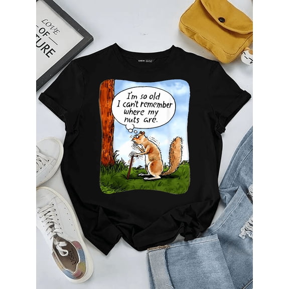 Funny Squirrel Cant Remember Nuts Old Age Joke Design Unisex T-Shirt V11917 up to Size 5XL