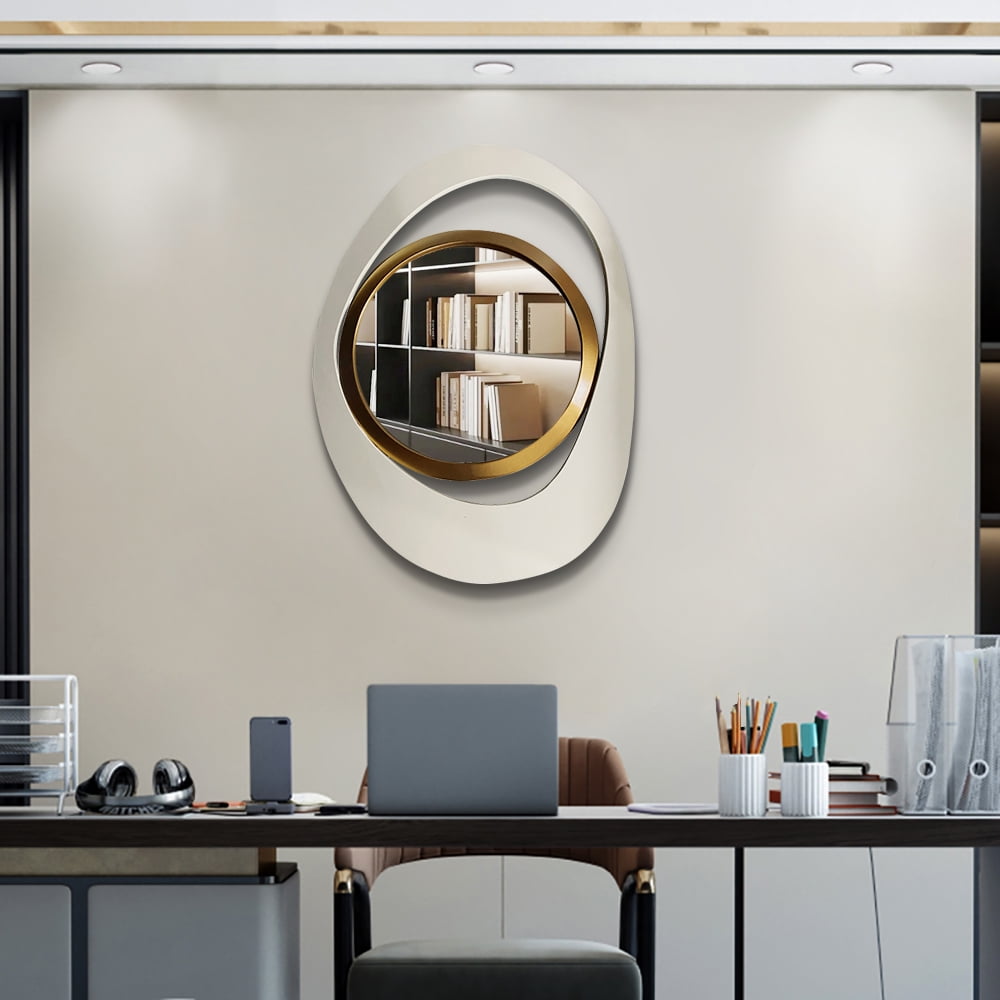 Homary Modern 23.6" Wall Mirror Decor Large White & Gold Abstract Geometry Wall Mirror Decor Living Room Bedroom