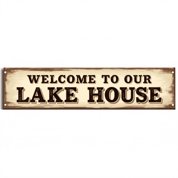 Decorative Tin Sign 16*4 Inches –Welcome to Lake House For Lake House, Patio, Backyard | Beachy Decor, Outdoor Sign, Vintage Decor for Home
