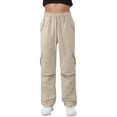 thumbnail image 5 of Difdany Cargo Pants Women Baggy High Waisted Parachute Pants Sweatpants Wide Leg Y2k Casual Pants with Pockets Khaki L, 5 of 7