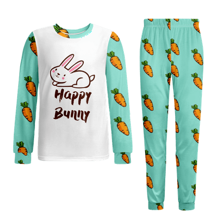 

Easter Pajamas-Girl s Cute Cartoon Print Tee And Longs Pajamas Set Easterr Bunny Egg Carrot Kawaii Pajamas Size 120