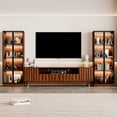 thumbnail image 5 of Mid Century Modern 129.5'' Brown Media Console Walnut Finish for TVs up to 85'', Wood Entertainment Center Includes TV Stand and Glass Display Shelves for Living Room and Bedroom, 5 of 11