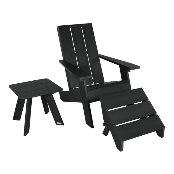 Highwood 3-pc Modern Adirondack Set with Modern Adirondack Chair, 1 Modern Side Table & 1 Modern Folding Ottoman - Outdoor, Eco-friendly, Synthetic Wood