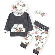 Infant Baby Girl Clothes Long Sleeve Flowers Hoodie Tops Newborn Baby Girl Pants Outfits(6-12 Months)