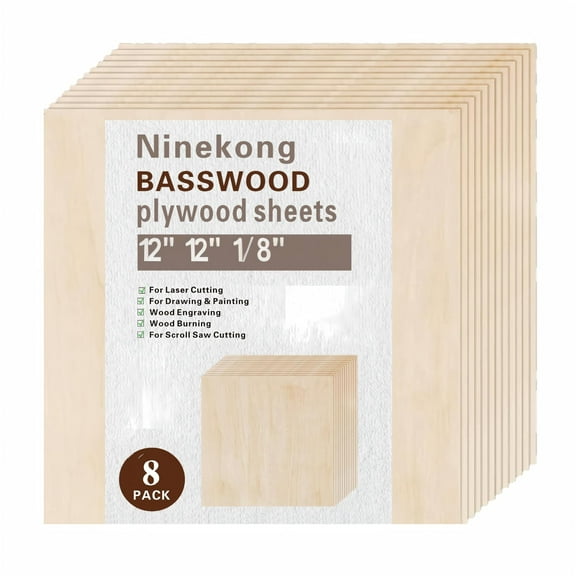 8 pc Blank Plywood Unfinished Basswood Sheets for Crafts,12x8x1/8 in