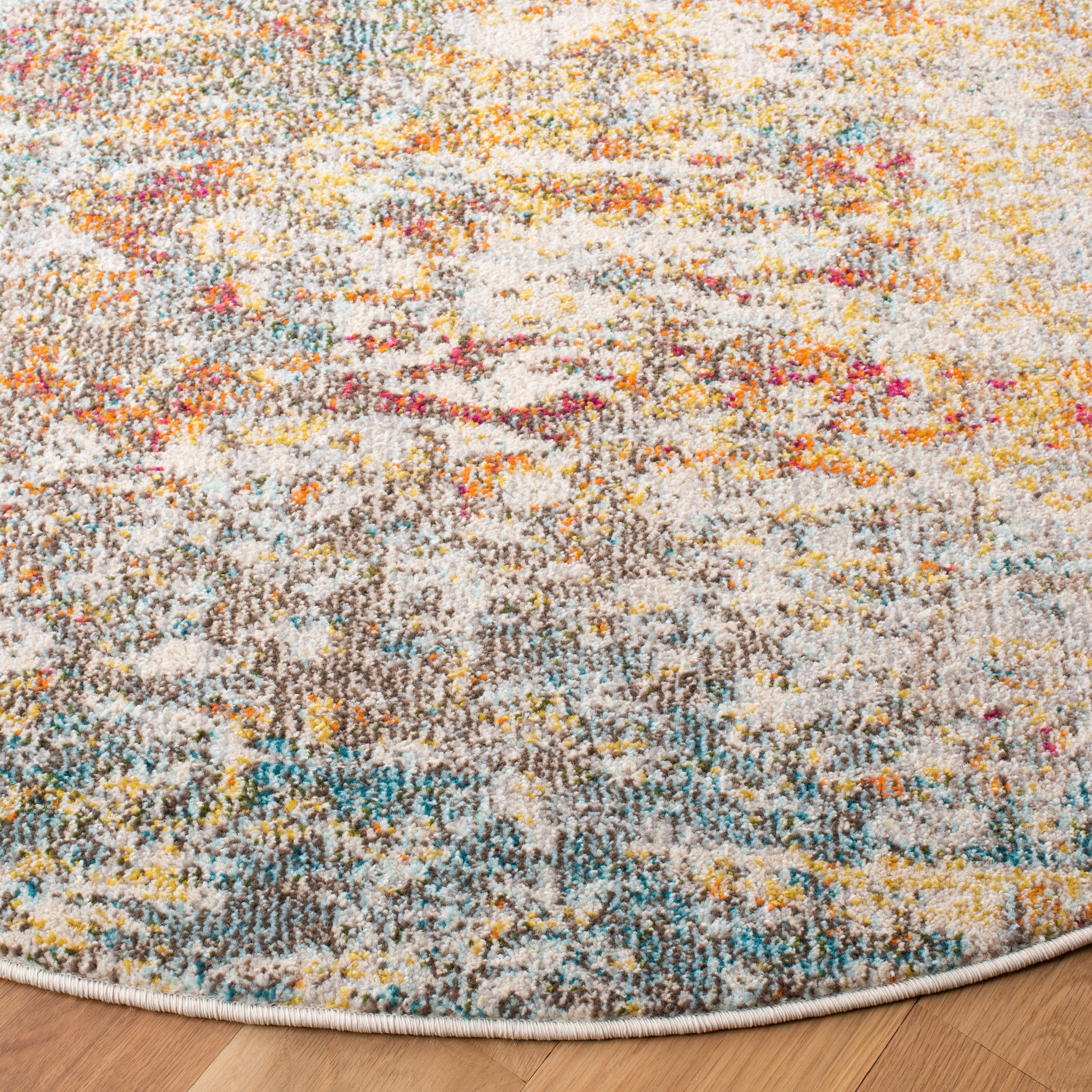 SAFAVIEH Madison Kebo Abstract Area Rug, Grey/Turquoise, 11' x 11' Round