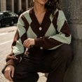 thumbnail image 5 of Rrxhxhs Cardigan Sweaters for Women Argyle V-Neck Knit Button Front Long Sleeve Cropped Vintage Casual Layering Top, 5 of 9