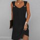 thumbnail image 4 of Mini vestido plisado sin mangas con cuello en V para mujer: informal, fluido, adecuado para fiestas/playa, se ajusta a la talla, 4 of 7