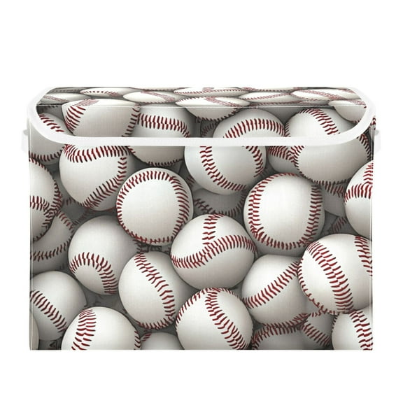 3d Baseballs Pile Up Foldable Storage Bin with Lid and Handle Collapsible Storage Box 16.5 x 12.6 x 11.8 inches