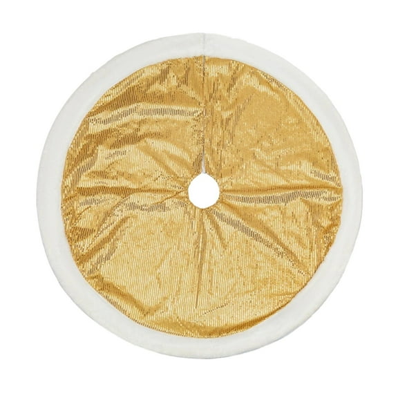 Christmas Tree Skirt, 35.4 Inch Gold Sequin with White Woolen cloth Trim, Shiny Sparkly Tree Mat for Xmas Tree Decorations, Holiday Party Home Decor Gift