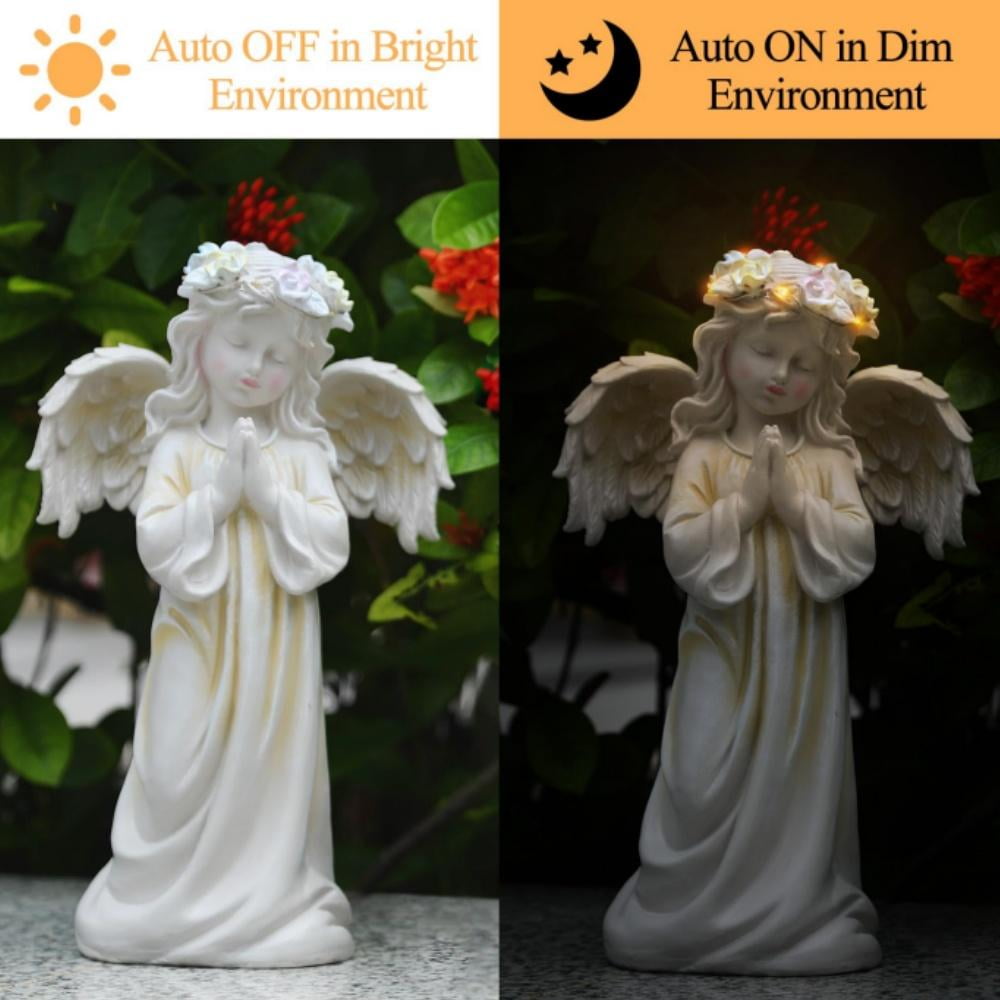 Angel Garden Statue,Memory Guardian Waterproof Outdoor Solar Garden Decor with Warm Light,Praying Angel Figurine Sculpture for Lawn Yard Patio,Sympathy Gift,White