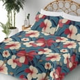 thumbnail image 3 of Ambesonne Floral Fitted & Flat Sheet with Shams 4 Pcs Set, Hibiscus Tropical Leaves Art, Full, Cadet Blue Cream and Ruby, 3 of 5