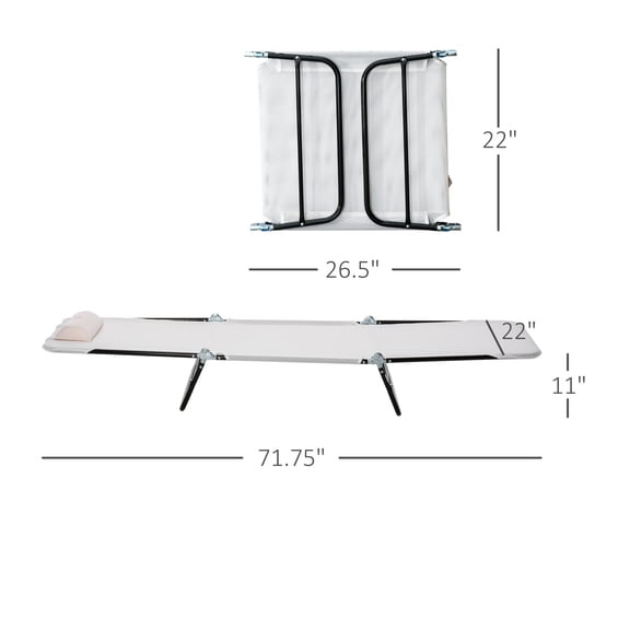 Folding Chaise Lounge Chair, Pool Sun Tanning Chair, Outdoor Lounge Chair with Reclining Back, Breathable Mesh Seat, Headrest for Beach, Yard, Patio, Cream White