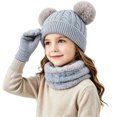 thumbnail image 4 of 3 Pcs Kids Winter Beanie Hat Scarf Gloves Set Boys Girls Knit Thick Warm Fleece Lined Sets for Outdoor Play Ski Wear Gray 2-10 Years, 4 of 5