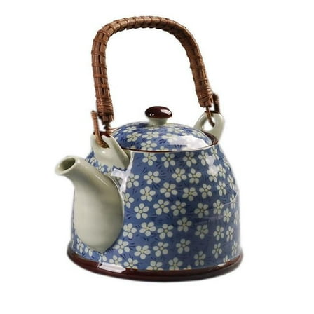 30 oz Japanese Style Plum Blossom Porcelain Teapot, Blue