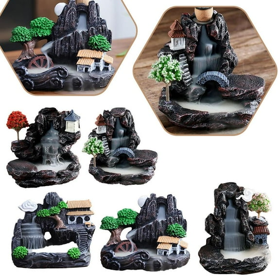 FurNest Backflow Incense Cones Burner Holder Mountain Waterfall Gift2025 & Cones