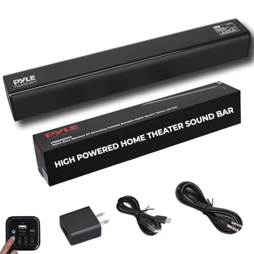 Pyle Sistema de altavoces digitales con barra de sonido de mesa de 2 canales - Amplificador digital con transmisión DSP Sistema digital de TV con soporte para mesa con entrada auxiliar/óptica/entrada