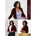 thumbnail image 5 of SHOWMALL Bolero Plus Size Women 3/4 Sleeve Burgundy 2X Lightweight Open Front Knit Cropped Bolero Shrug Cardigan Sweater Coat Tops for Evening dresses, 5 of 7
