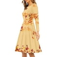 thumbnail image 2 of FKELYI Music Thanksgiving Women Dresses Size 2XL Elastic Fall Maple Leaf Women's Wear to Work Dresses Midi Durable Women Long Sleeve Dress to Look Thin, 2 of 4