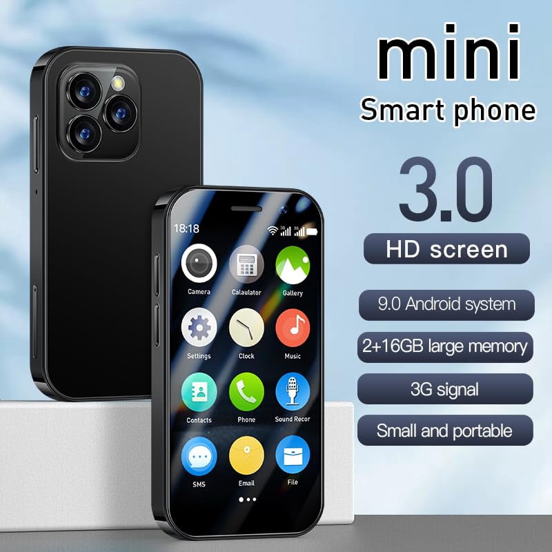 Mini Smart Phone Unlocked for Kids Tiny Smartphone Android 9.0 3Inches Portable Small Size Cellphone 2GB RAM 16GB ROM 5MP Backup Moible Phones Gift for Students