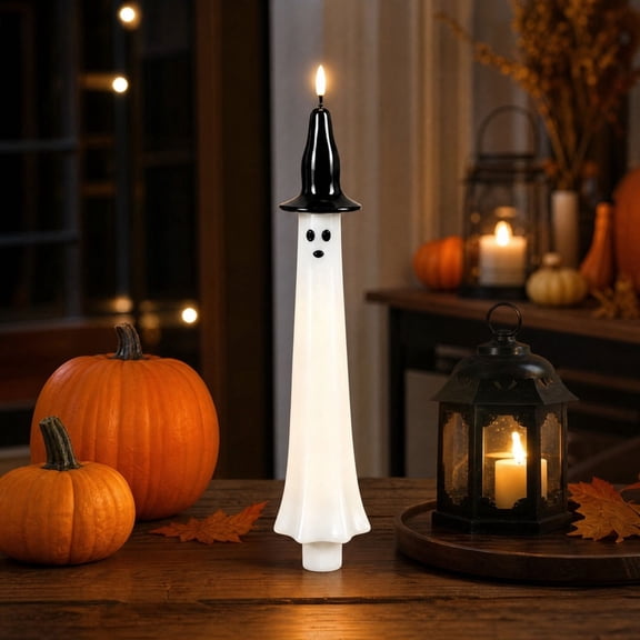 Candles Battery Operated Halloween Decorations Indoor, Halloween Night Light Cute Ghost Candles, Spooky Witch Hat Decor for Desktop Shelf