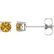 4mm Round Yellow Sapphire Earrings in 14k White Gold