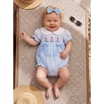 thumbnail image 4 of BemeyourBBs Newborn Baby Girls Summer Clothes Infant Baby Girl Sailboat Outfit Bubble Rompers Embroidery Stripe Doll Collar Short Sleeve Bodysuits Jumpsuits with Headband Set, 4 of 9