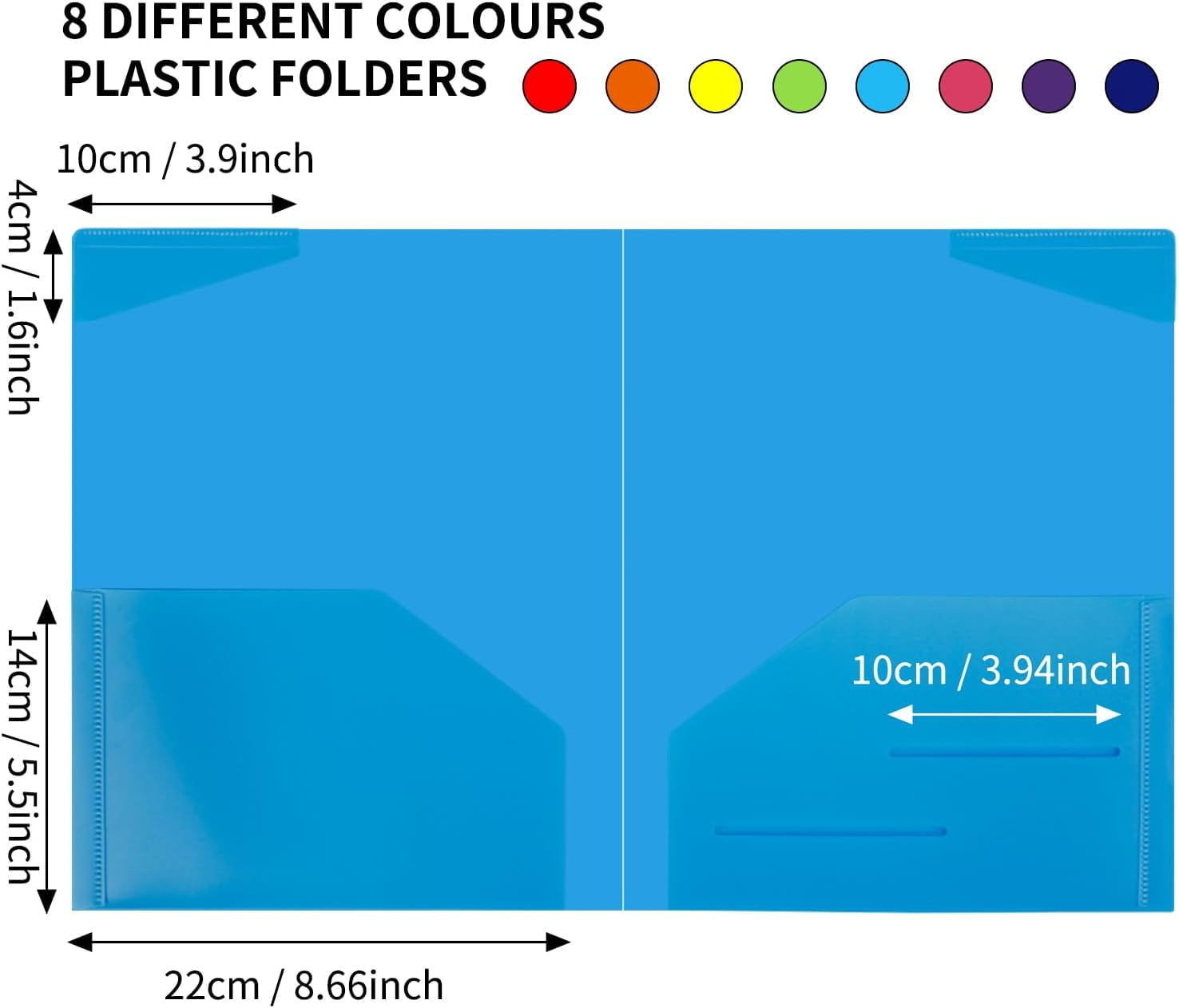 32pcs Plastic Folders with Pockets, Heavy Duty Folders with 4 Pockets for Office and School, Letter Size, 8 Assorted Colors