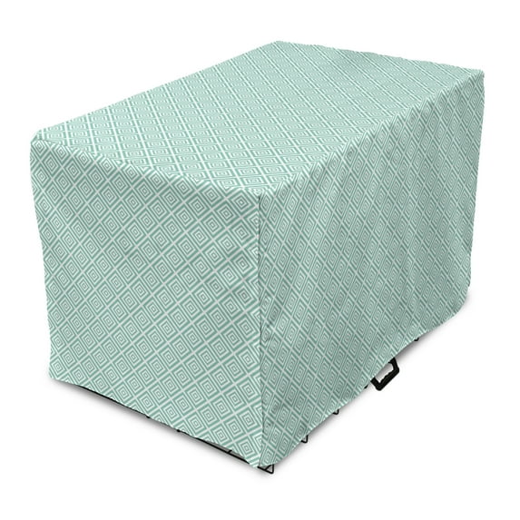 Geometric Dog Crate Cover, Monochrome Pattern with Abstract Style Nested Symmetric Rhombuses, Easy to Use Pet Kennel Cover Small Dogs Puppies Kittens, 7 Sizes, Seafoam and White, by Ambesonne
