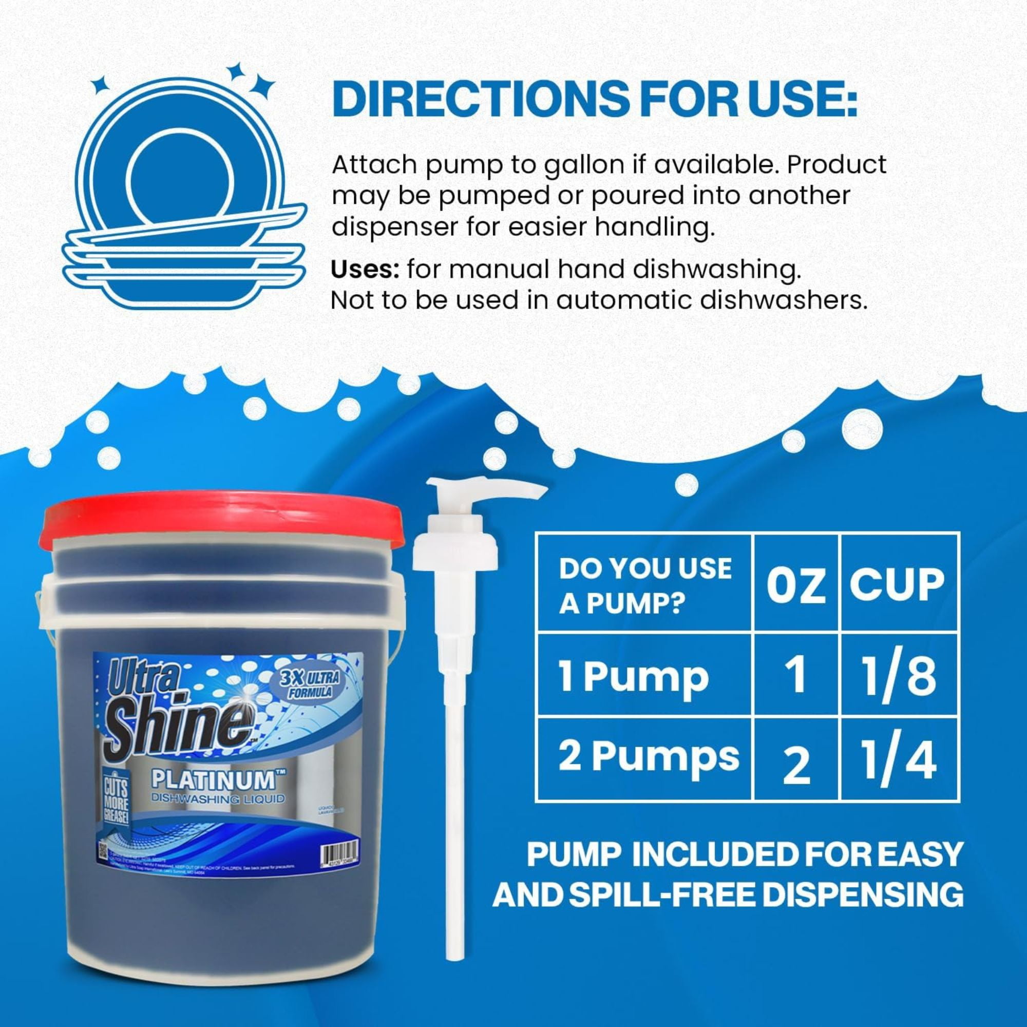 Ultra Shine™ 3X Platinum™ Dishwashing Liquid - Grease Remover, 5 Gallon, Blue