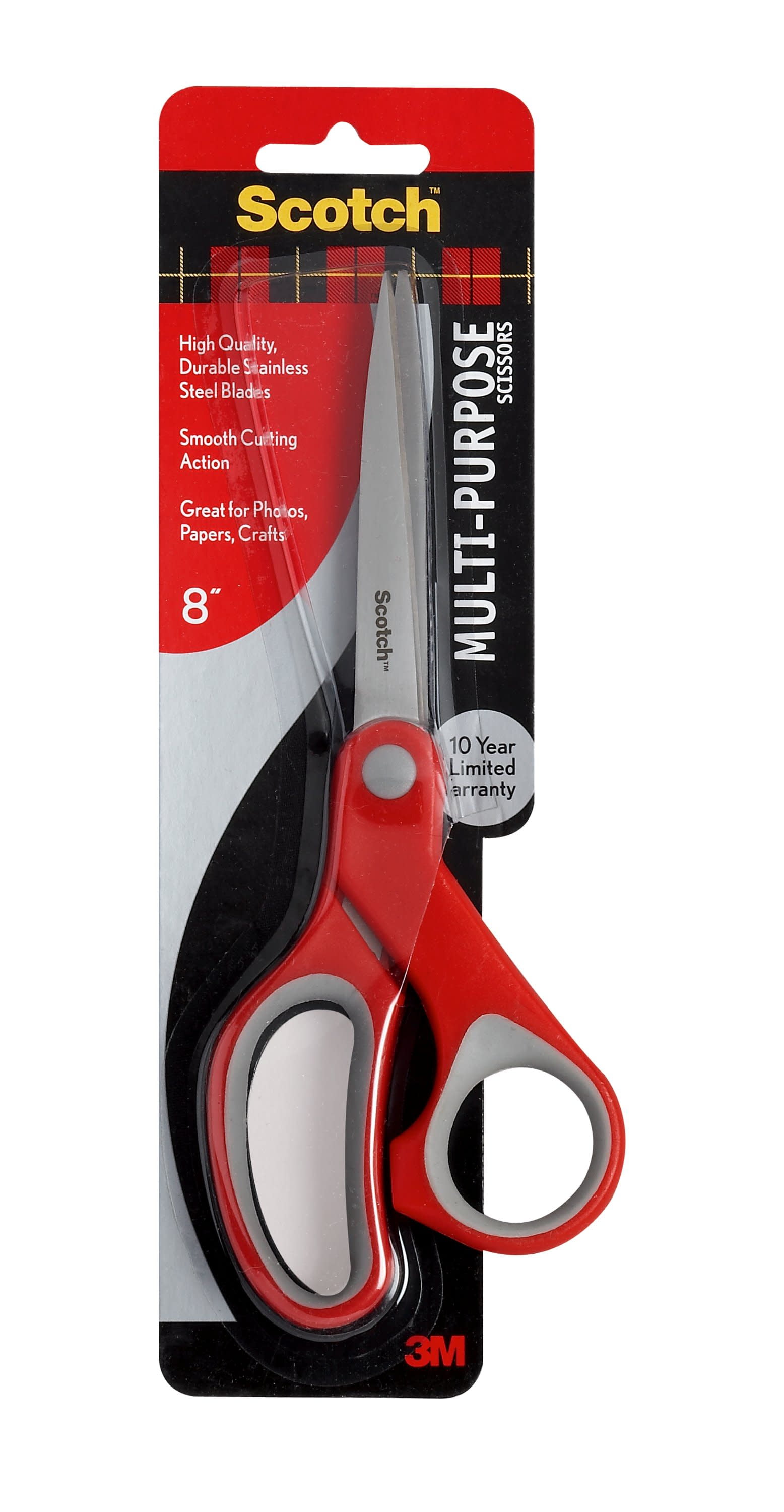 Great Value, Scotch® Multi-Purpose Scissors, 8 Long, 3.38 Cut Length,  Gray/Red Straight Handle by 3M/COMMERCIAL TAPE DIV.