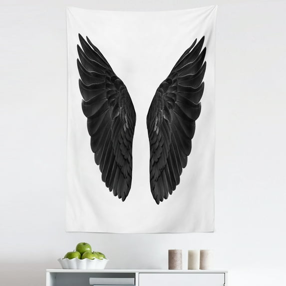 Black and White Tapestry, Wild Bird Wings Savage American Bald Eagle Predator Animal Flying High, Fabric Wall Hanging Decor for Bedroom Living Room Dorm, 5 Sizes, Dark Grey, by Ambesonne