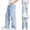Blue, variant on ATOGUTA Wide Leg Jean Pants Girls Wide Leg Denim Pant Ripped High Waist Elastic Band Casual with Pockets Kids Size 6-13, Blue