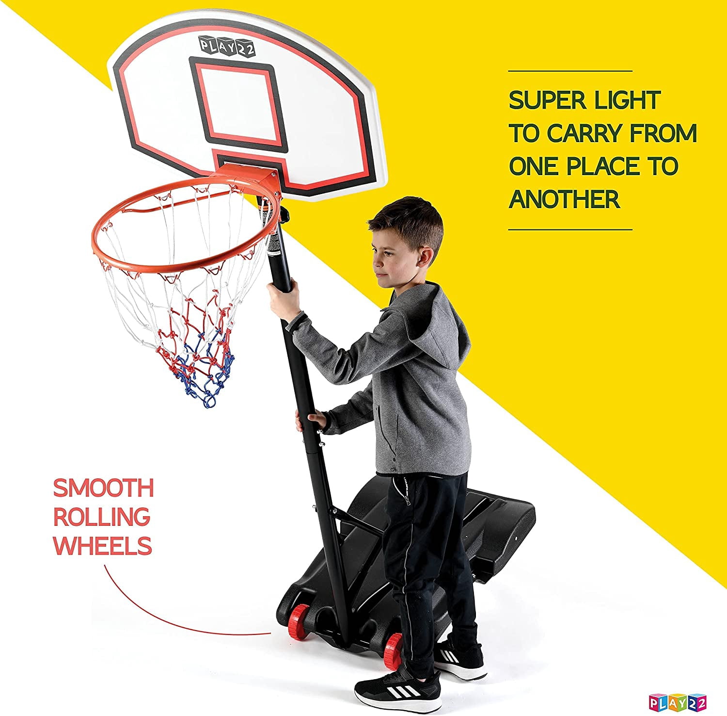 QHTER Kids Adjustable Basketball Hoop Height 5-7 FT - Portable Basketball Goals for Kids Teenagers Youth and Adults with Stand & Backboard Wheels Fillable Base - Great Indoor Outdoor Play