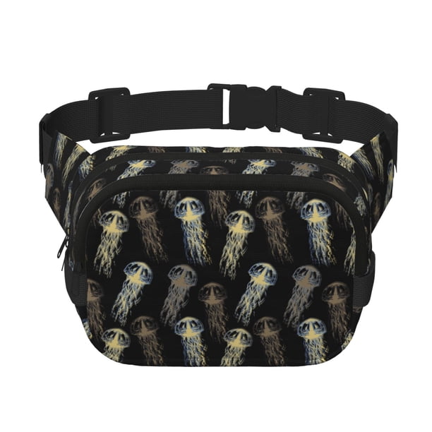 Fotbe Jellyfish Cangurera Cuadrada con Estampado de Doble Capa, Bolsa de Cintura Ajustable Mini para Hombres y Mujeres