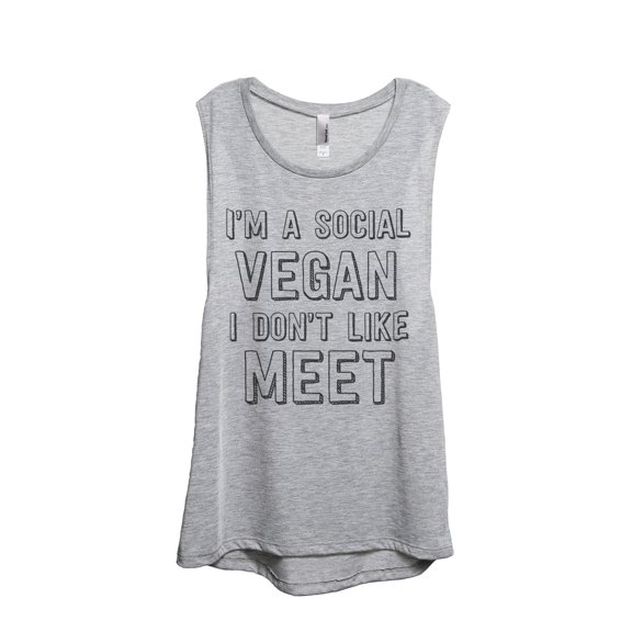 Thread Tank Designs - Social Vegan I Don't Like Meet Women's Sleeveless Muscle Tank Top Tee