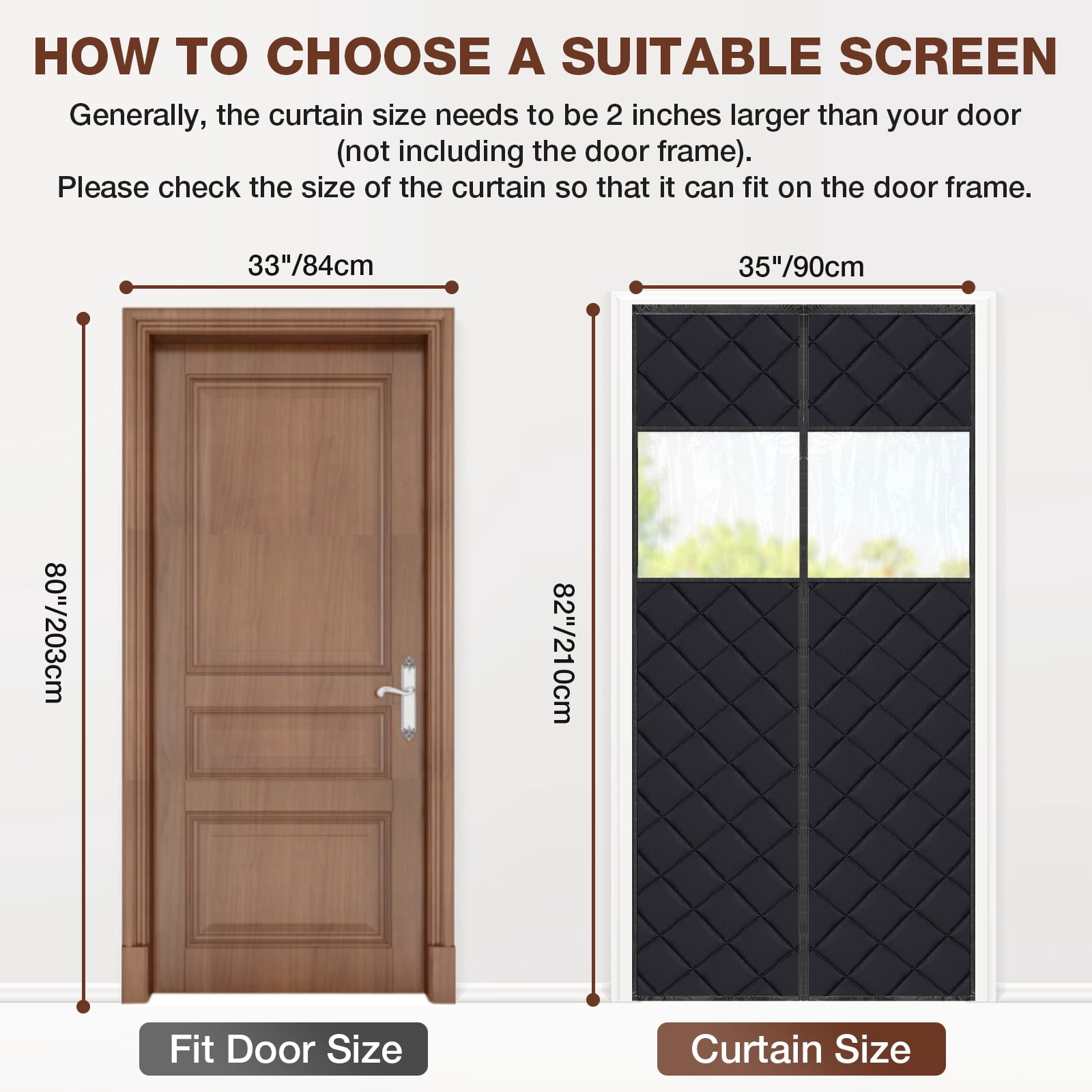 Lapalife Magnetic Thermal Insulated Door Curtain with Perspective Window, Fits 35" x 82" Doors Waterproof Windproof Door Screen Insulation Cover to Keep Warm in Winter, Black